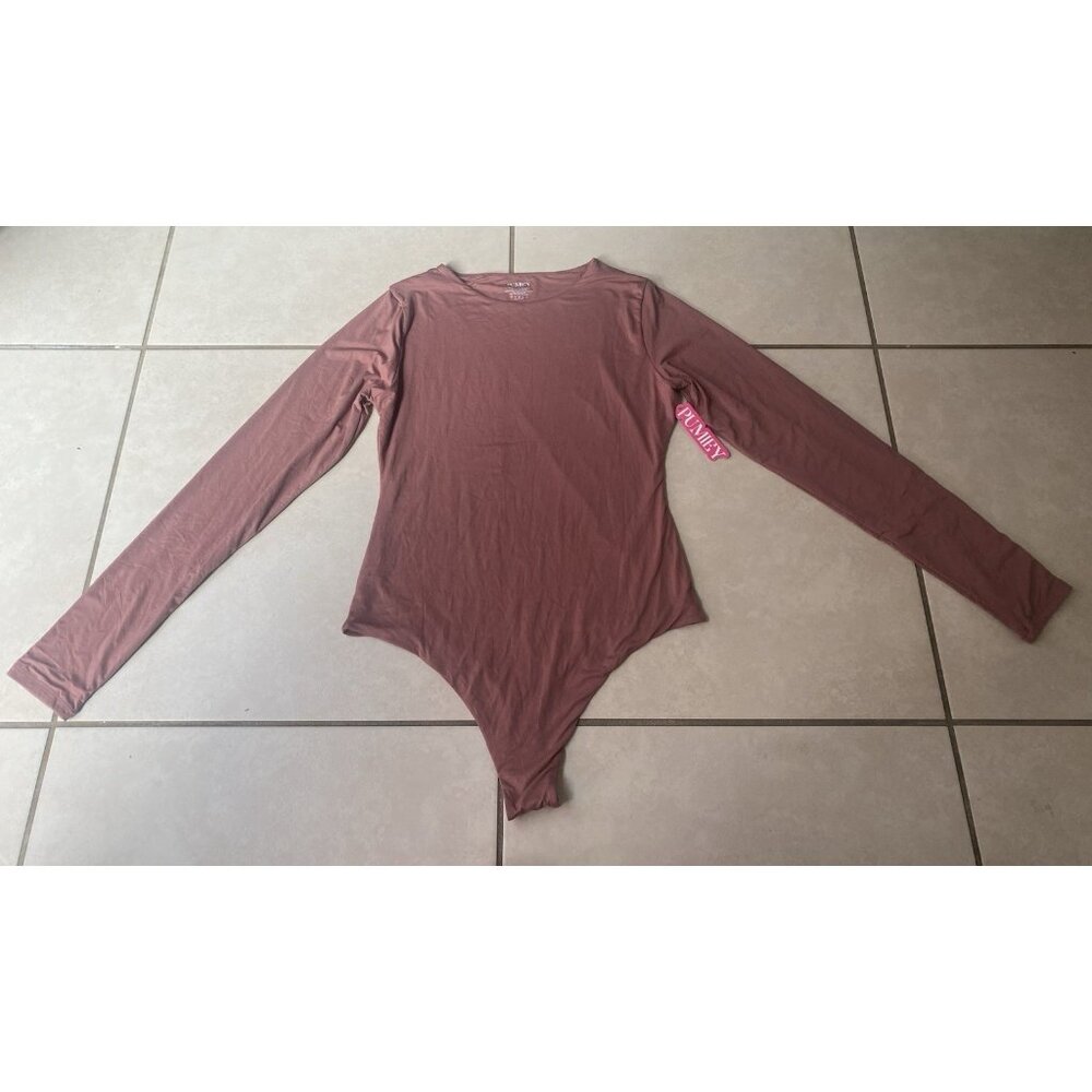 NWT PUMIEY Long Sleeve Bodysuit Women's Sexy Crew Neck Tops in Dusty Rose Size L - Picture 5 of 7